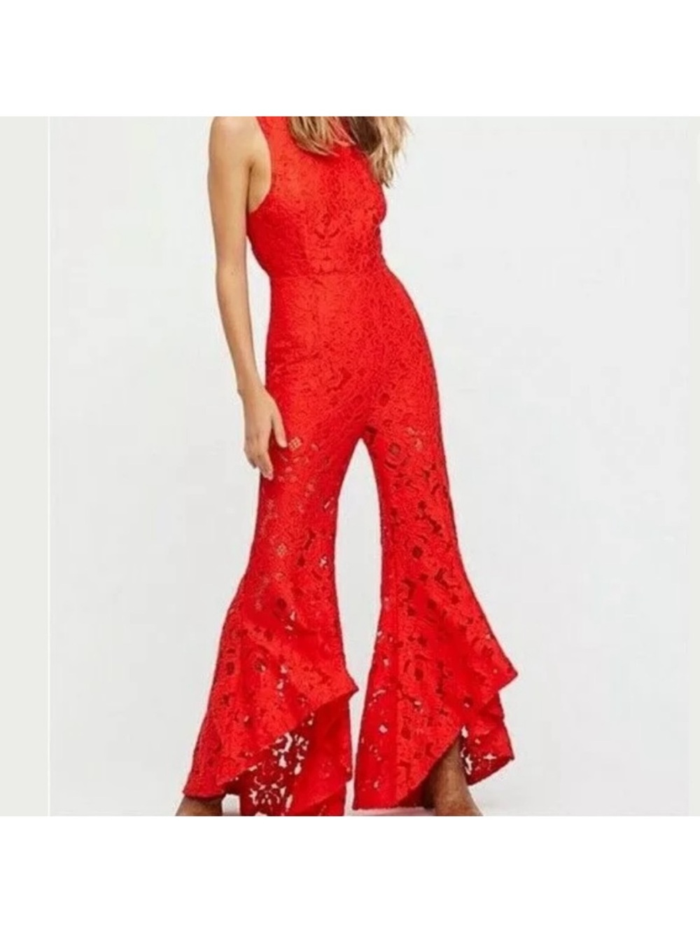 $398 Free People EYELET HALTER JUMPSUIT 8 Medium